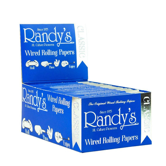Front view of Randy's Classic Silver Rolling Papers packaging, displaying the brand logo and product name against a silver background.