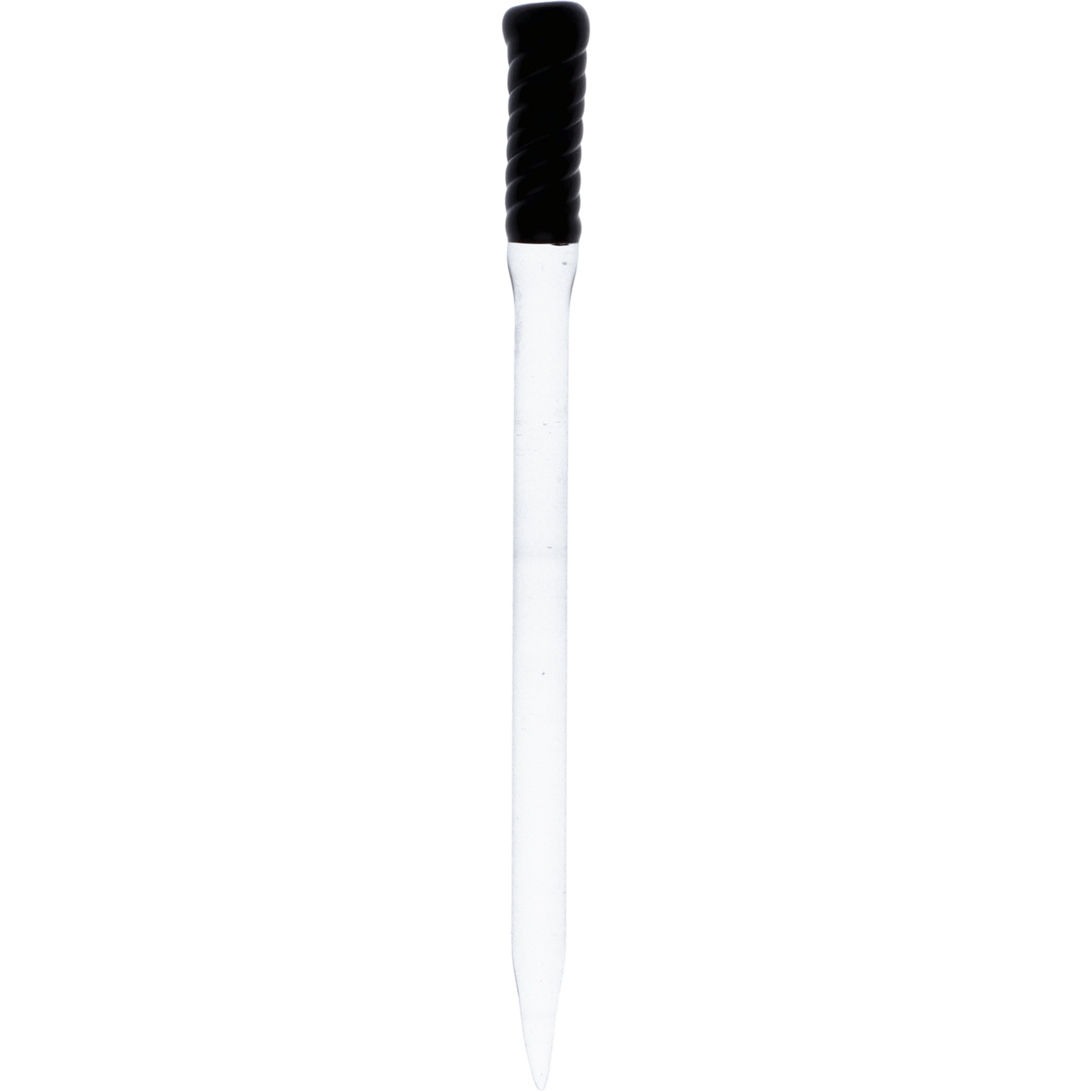A straight-on view of the black Evolution Glass Dabber, showing its sleek, pointed tip and minimalist design.