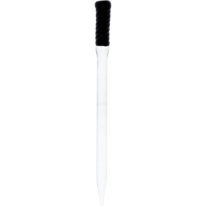A straight-on view of the black Evolution Glass Dabber, showing its sleek, pointed tip and minimalist design.
