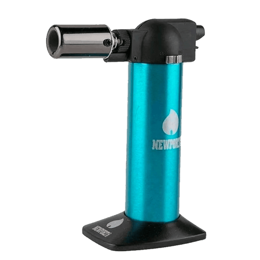 A straight-on view of the 6-inch Newport Lighter Torch in blue, showing the metallic finish and simple cylindrical shape.