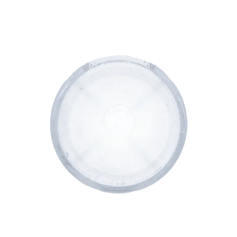 Top-down view of the Valiant Quartz Carb Cap for Banger, a small, circular glass piece with a smooth, polished finish.