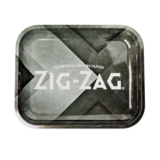 A top-down view of the black Zig Zag Metal Rolling Tray, showing its smooth, rectangular surface.