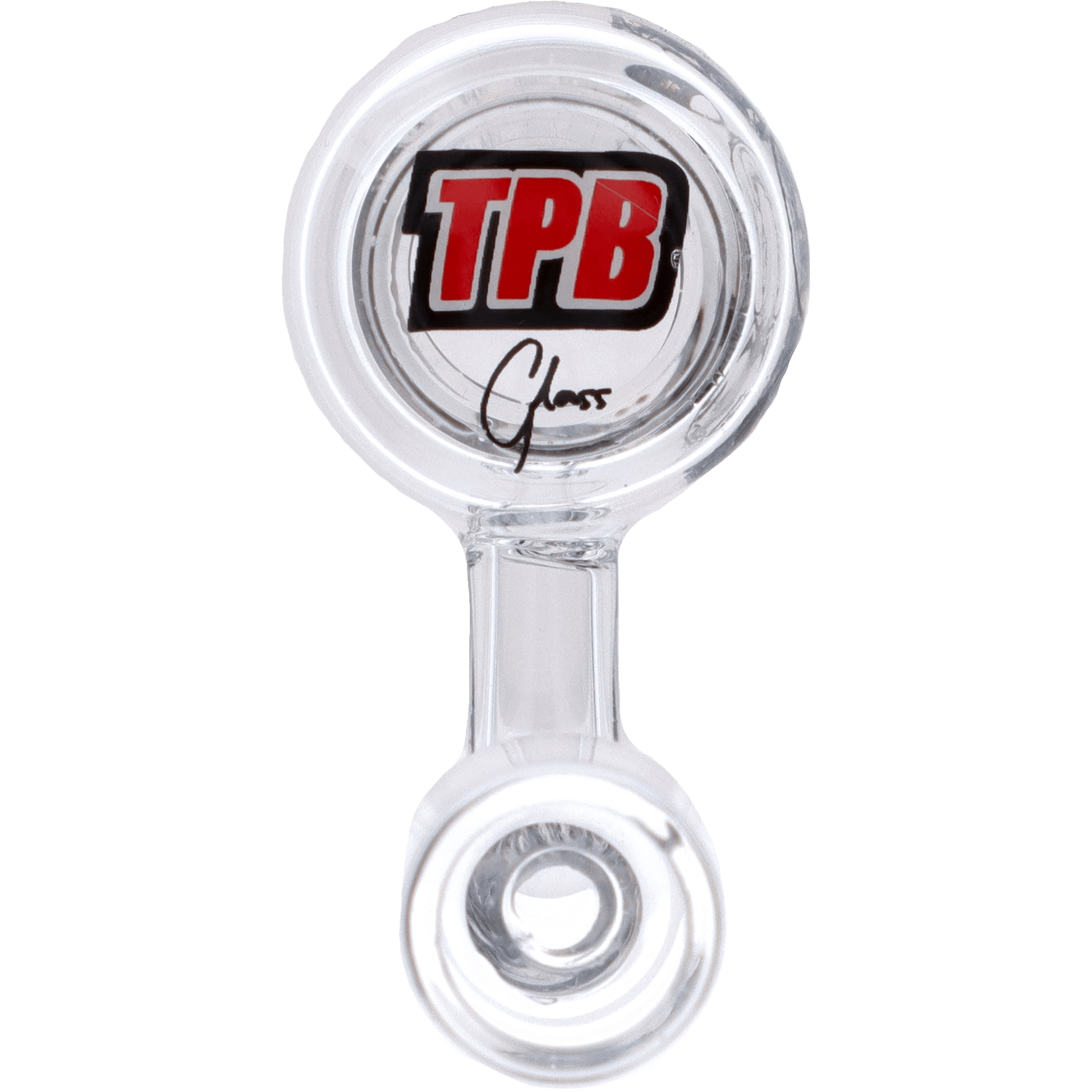A close-up, angled view of the TPB 90 Degree Quartz Thermal Banger, showcasing its clear quartz material and male 18mm joint.