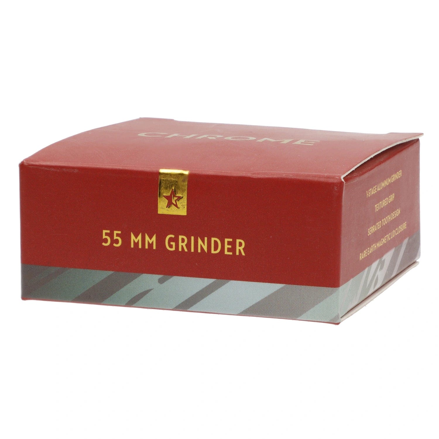 Front view of the Famous X Chrome 2 pc Grinder in gray, showcasing its two-piece construction and metallic finish.