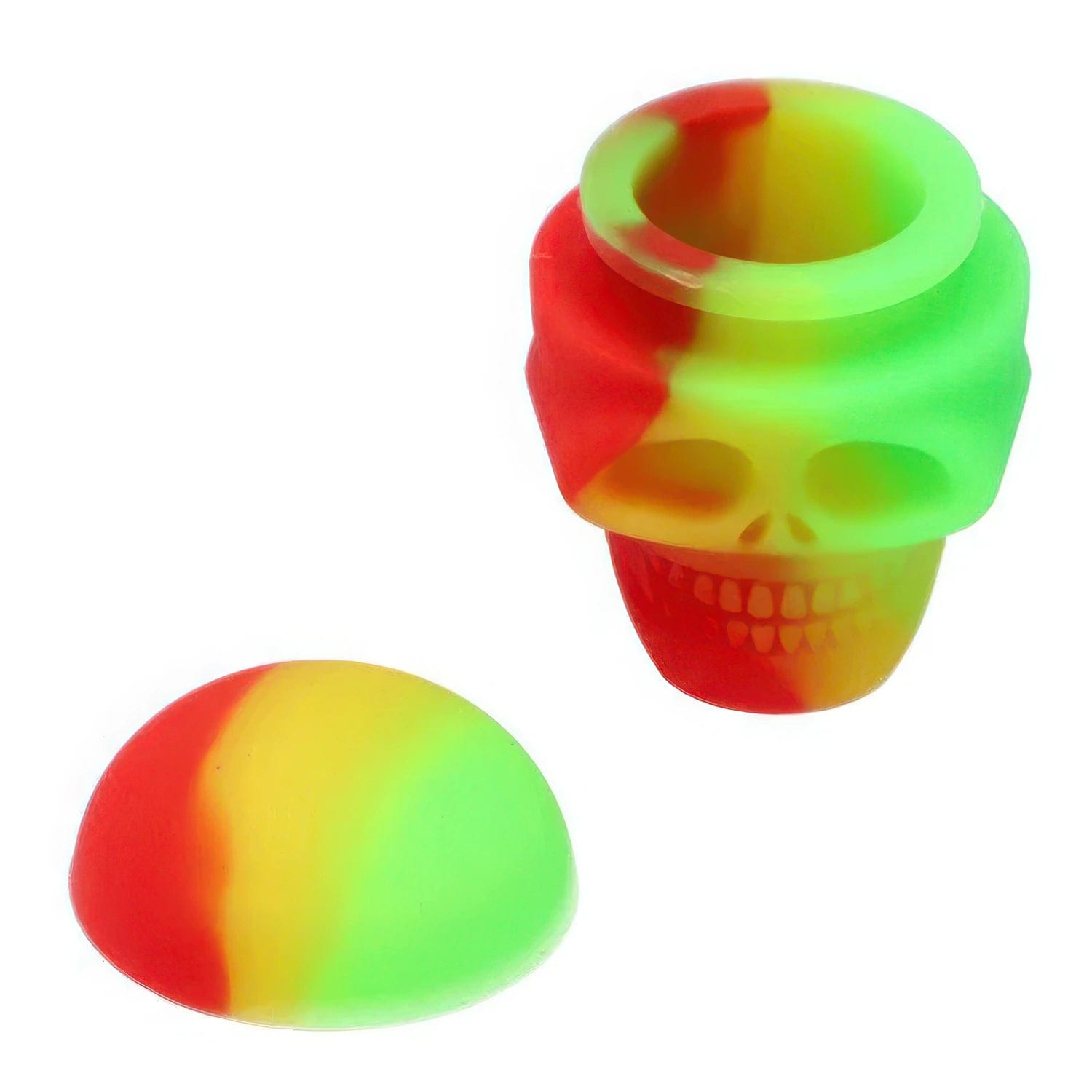 Front view of the Valiant Silicone Skull Container, a small, assorted-color skull-shaped container against a plain white background.
