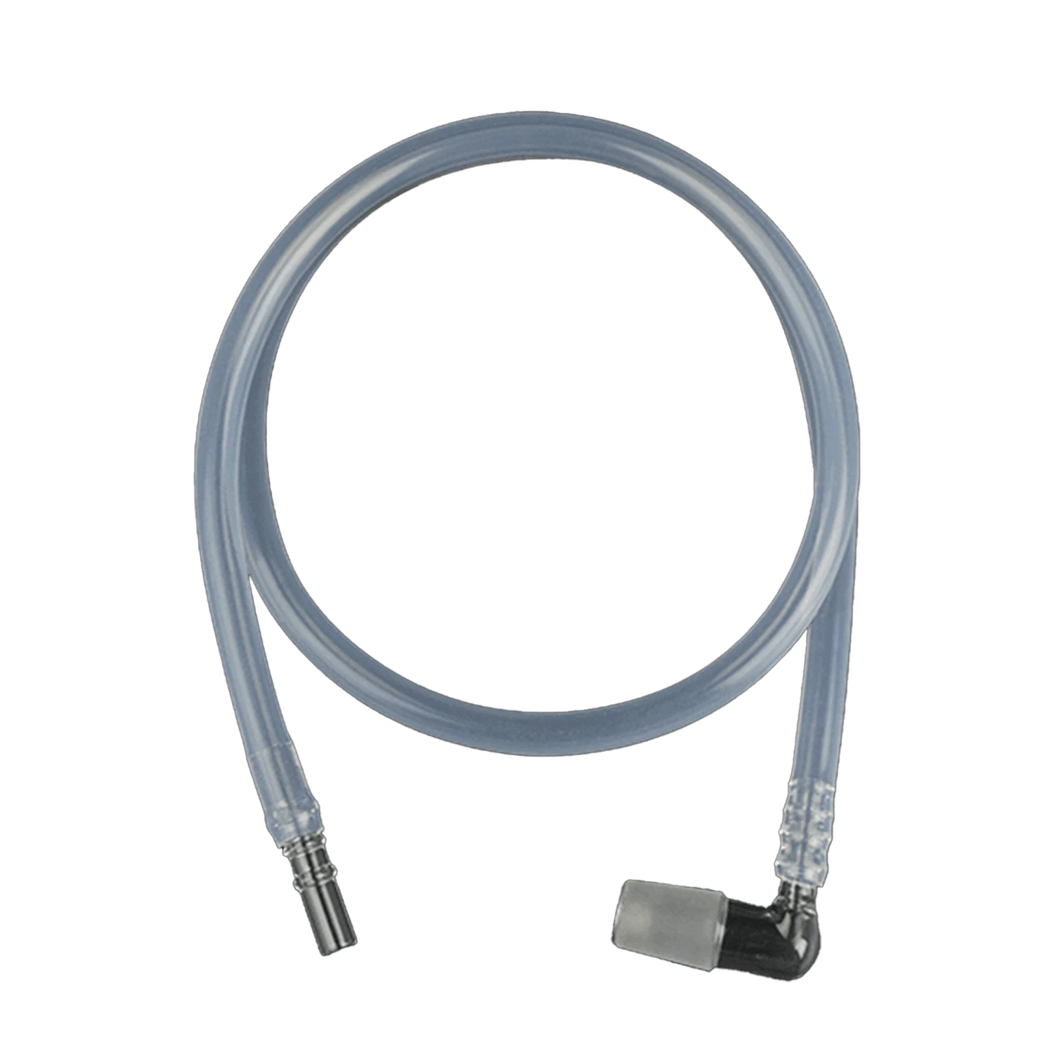 A close-up, angled view of the Arizer Extreme Q/V-Tower Silicone Whip, showing its coiled, translucent silicone tubing.