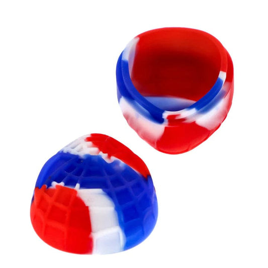 Front view of the Valiant Silicone Container Teardrop in red, white, and blue, displaying its smooth, droplet shape.
