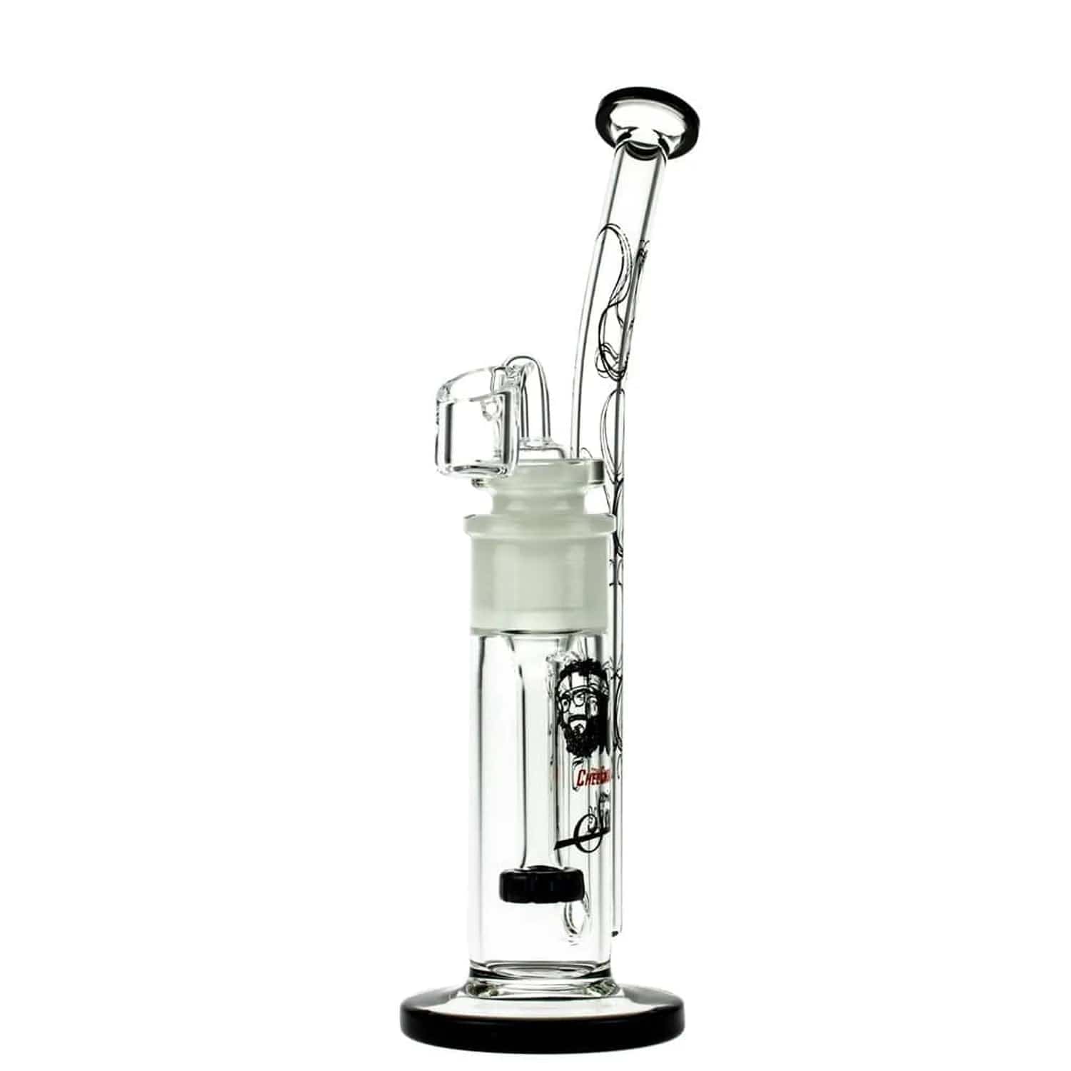 A front view of the C&C Waterpipe w Dab Rig Tied Stick withD.S and Quartz-Black, showing the black-accented glass pipe angled against a plain white background.