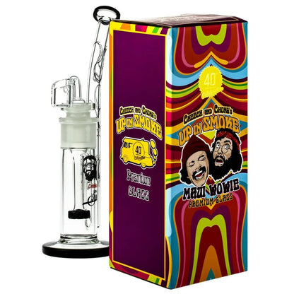 Front view of the C&C Waterpipe w Dab Rig Tied Stick withD.S and Quartz-Black, showcasing a black and clear glass rig with detailed accents.