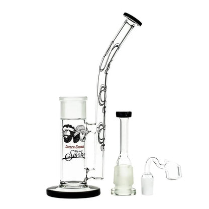The C&C Waterpipe w Dab Rig Tied Stick withD.S and Quartz-Black is shown in a side view, featuring a black base and connected quartz piece.