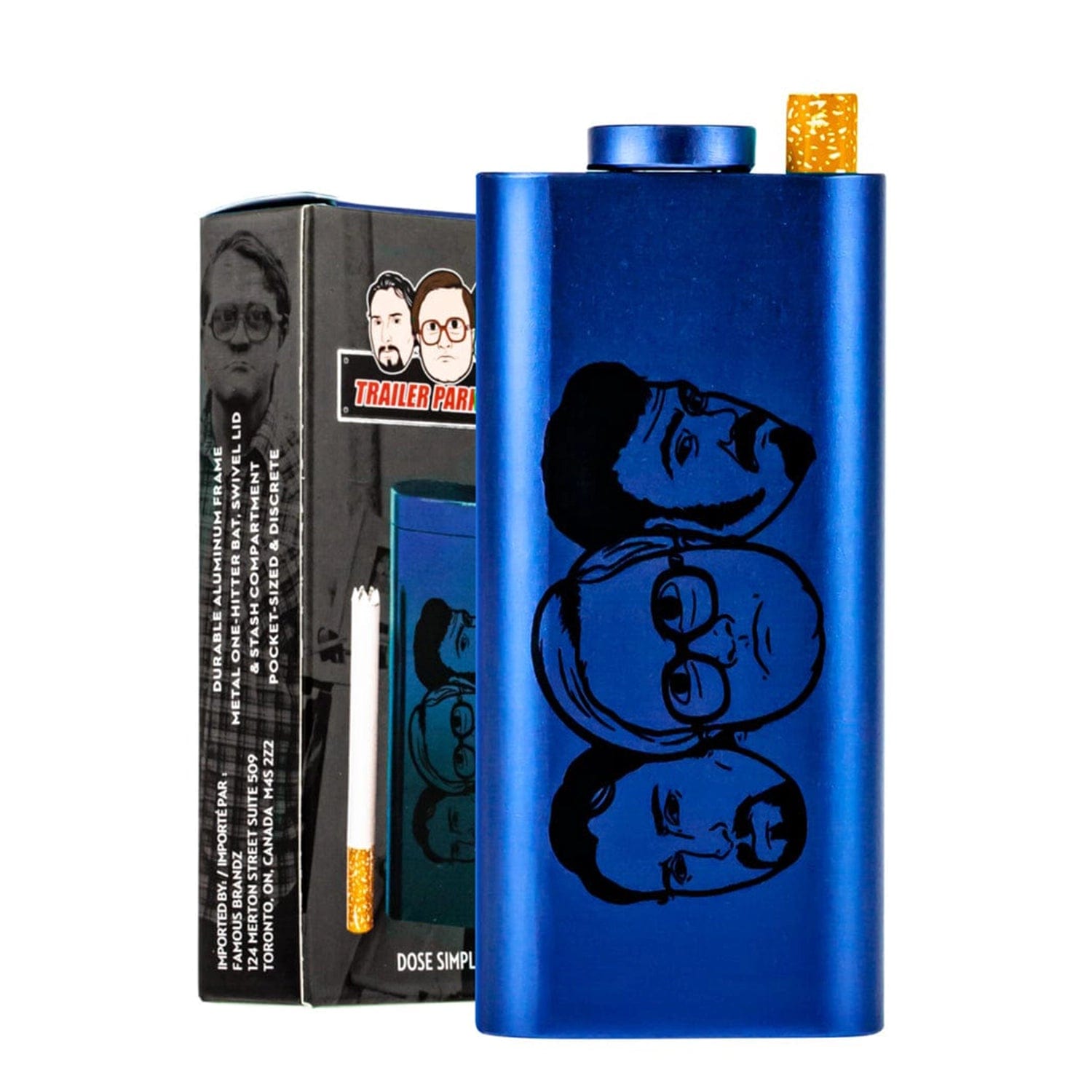 Front view of the TPB Dugout in blue, showcasing its sleek, compact design with visible text on the side.