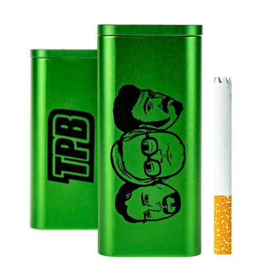 A side view of the green TPB Dugout, displaying two identical, rectangular containers side-by-side.