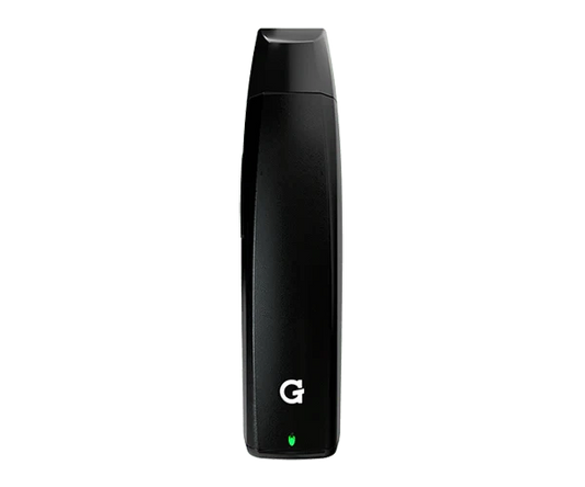 Front view of the G Pen Elite 2 Vaporizer, a sleek black device presented against a plain white backdrop.