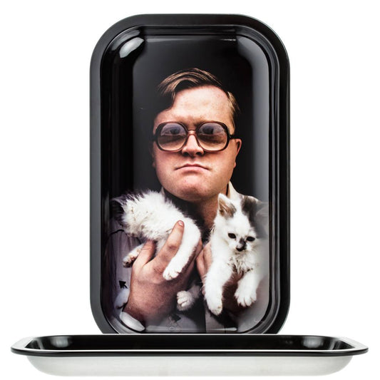 The TPB Hand Kitty Tray-Medium displays a humorous image of a hand holding a kitten, printed on a rectangular tray.