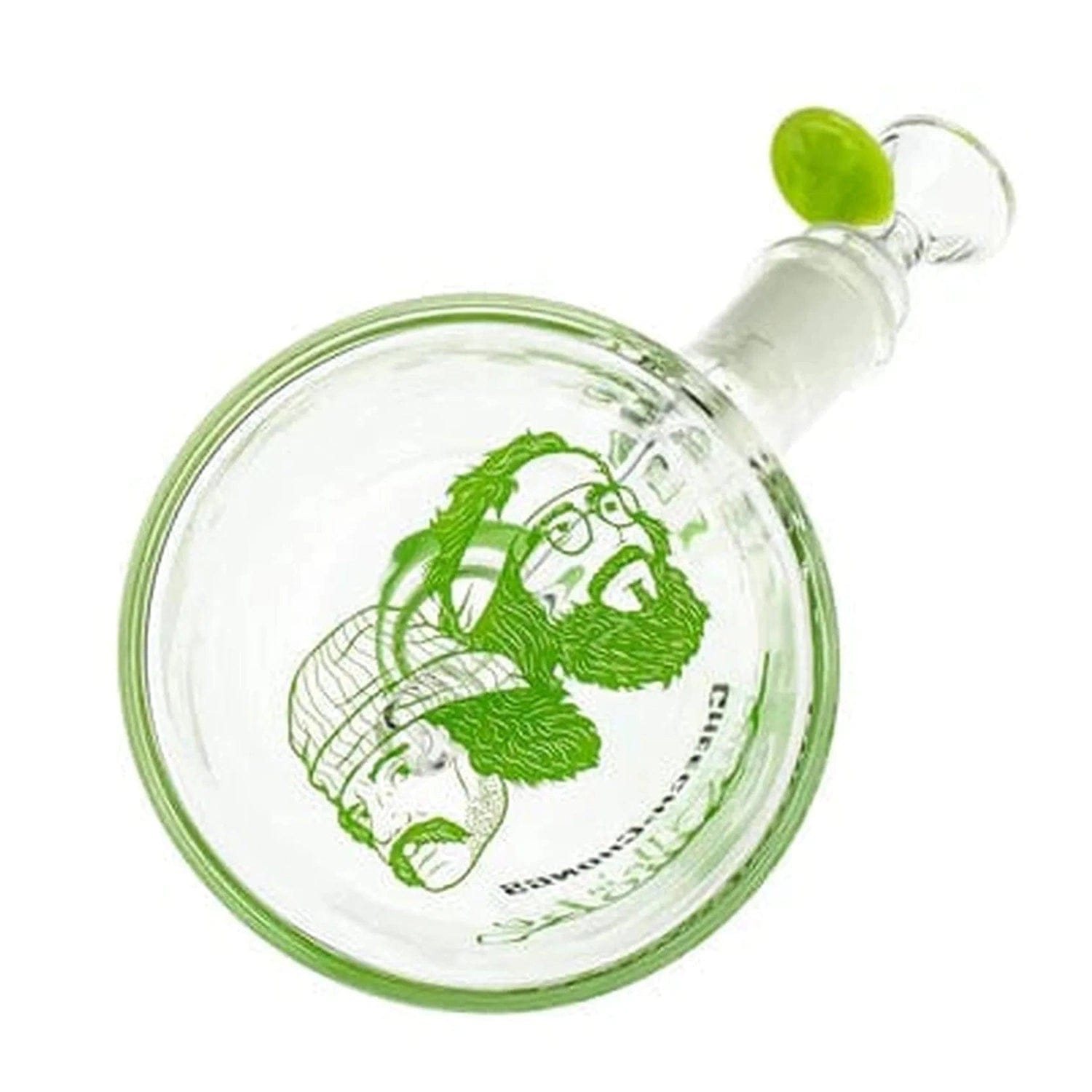 Front view of the C&C 40th Anniversary The Chong Water Pipe in milky green, showcasing its curved glass form.
