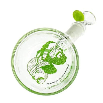 Front view of the C&C 40th Anniversary The Chong Water Pipe in milky green, showcasing its curved glass form.