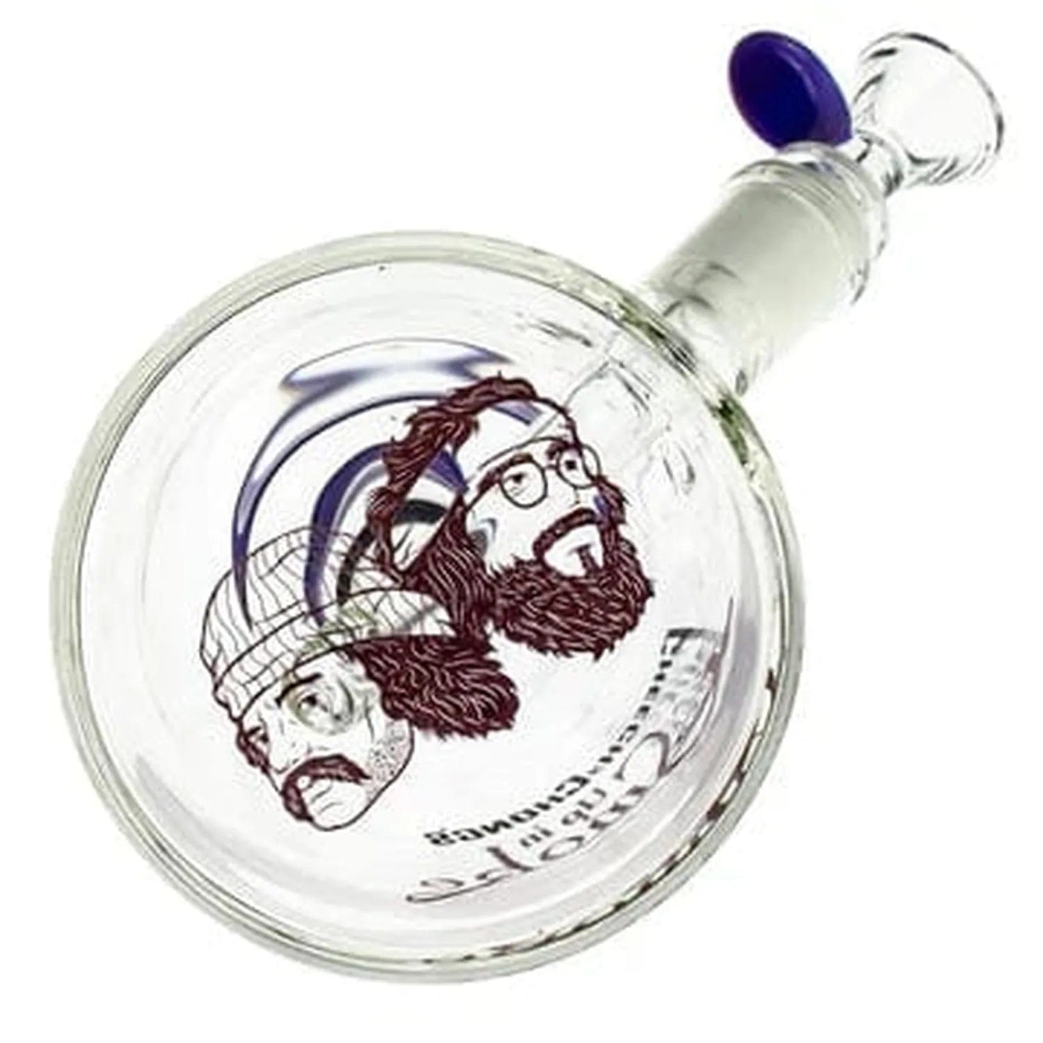 A studio shot of the C&C 40th Anniversary The Chong Water Pipe, displaying its milky purple glass and unique bulbous shape.