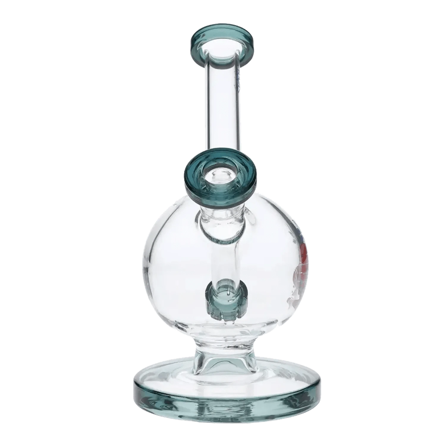 A three-quarter view of the 7-inch Cabana Cannabis Co. Surf Water Pipe in teal glass, showing its sleek, curved design.