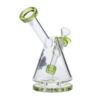 A studio shot of the 7-inch Cabana Cannabis Co. Reef Water Pipe in green glass, viewed from a slight angle.