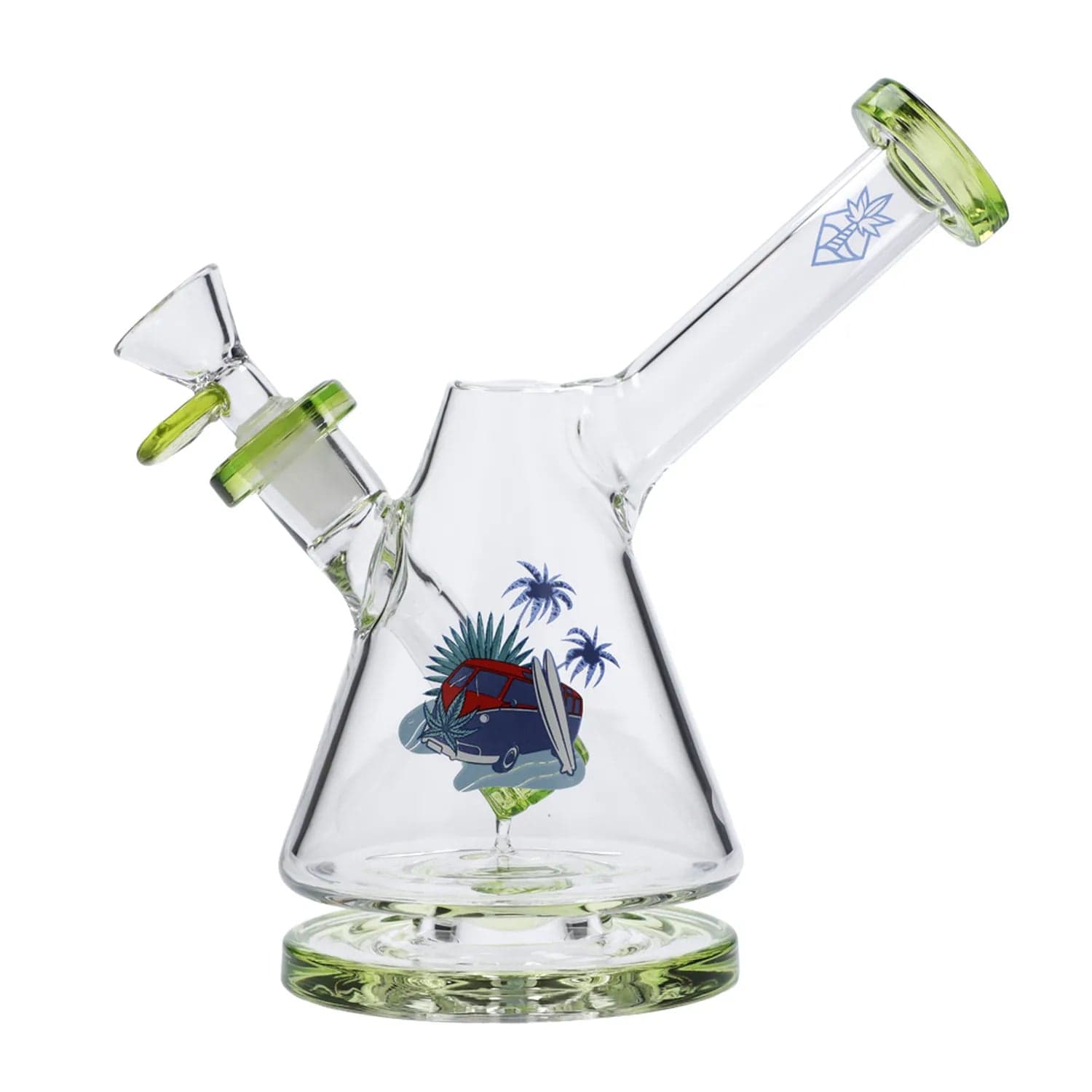 A three-quarter view of the 7-inch Cabana Cannabis Co. Reef Water Pipe in green glass, highlighting its unique, sculptural form.