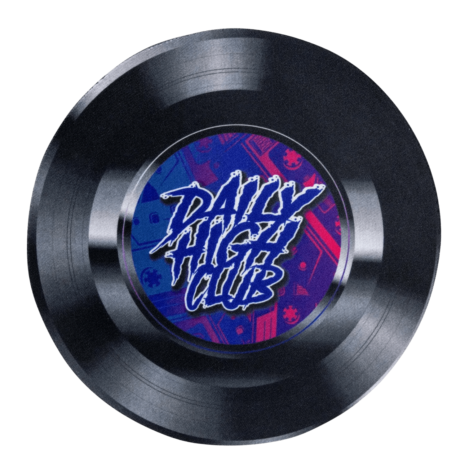 Overhead view of the DHC Originals Record Dab Mat, featuring a circular, patterned surface with a slight sheen.