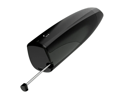 A three-quarter view of the G Pen Elite Dry Herb Vaporizer in black, angled slightly upwards against a plain white background.