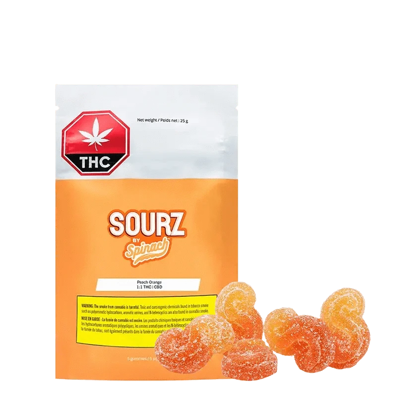 Spinach Sourz Peach Orange 1:1 Soft Chews - Canna Cabana: Lowest