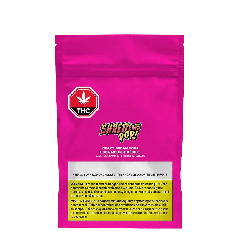 A front view of the Crazy Cream Soda Cookies Gummies packaging, displaying bold graphics and branding on a black background.