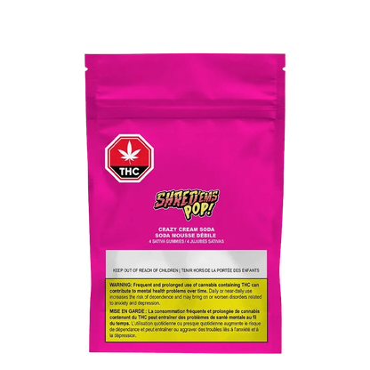 A front view of the Crazy Cream Soda Cookies Gummies packaging, displaying bold graphics and branding on a black background.