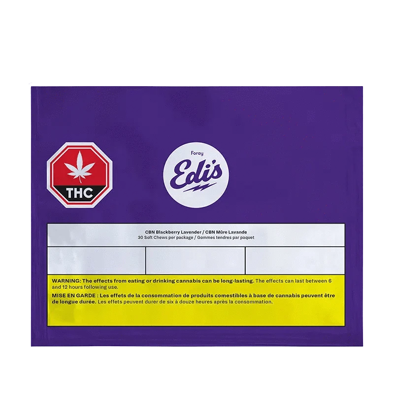 Fast CBN Blackberry Lavender Gummies packaging features a purple and black label with white text and a THC logo.