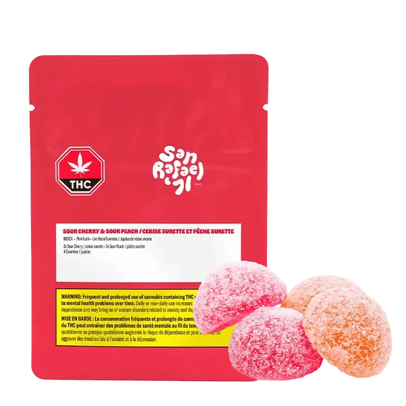 San Rafael '71 Sour Cherry Peach Indica Gummies 4-Pack: Lowest