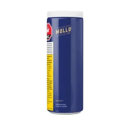 Front view of the Mollo 10 can, featuring a blue label with white text against a plain background.