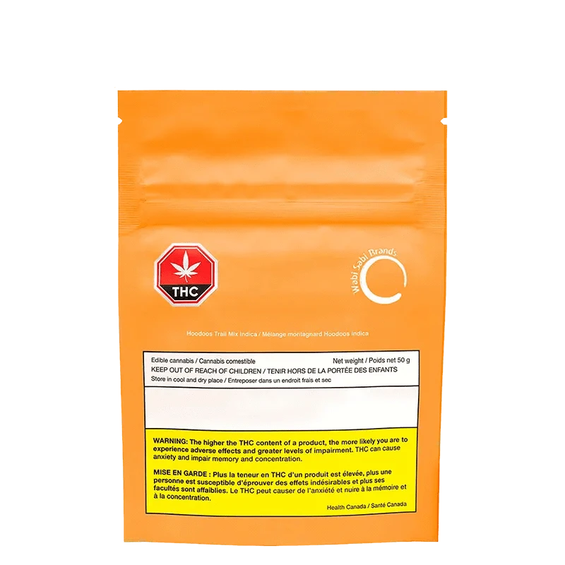 Front view of the Hoodoos Trail Mix package with a red THC warning symbol against a white background.