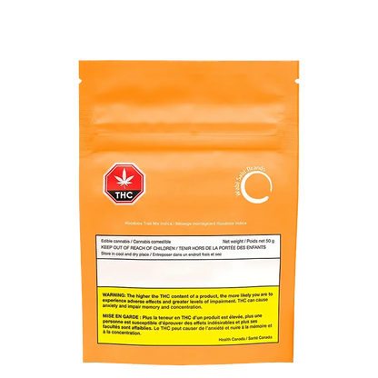 Front view of the Hoodoos Trail Mix package with a red THC warning symbol against a white background.