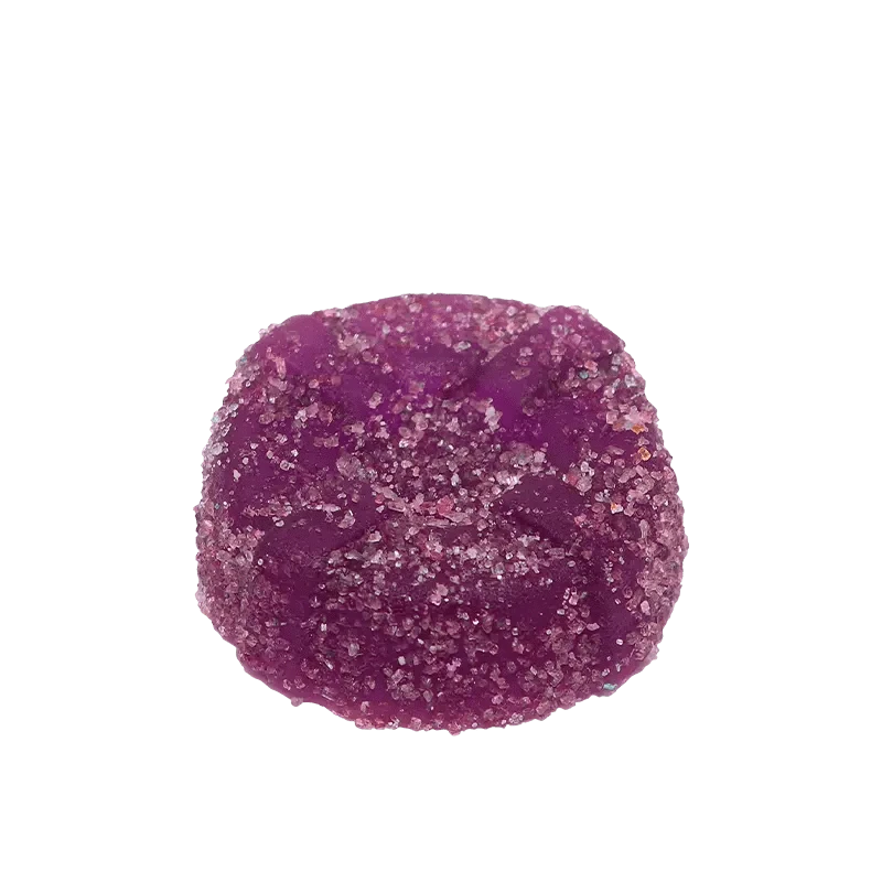 Front view of The Purple One, a smooth, round object presented against a clean, white background.