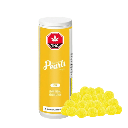 Front view of Lemon Dream CBN Gummies packaging with bright yellow text on a white background.