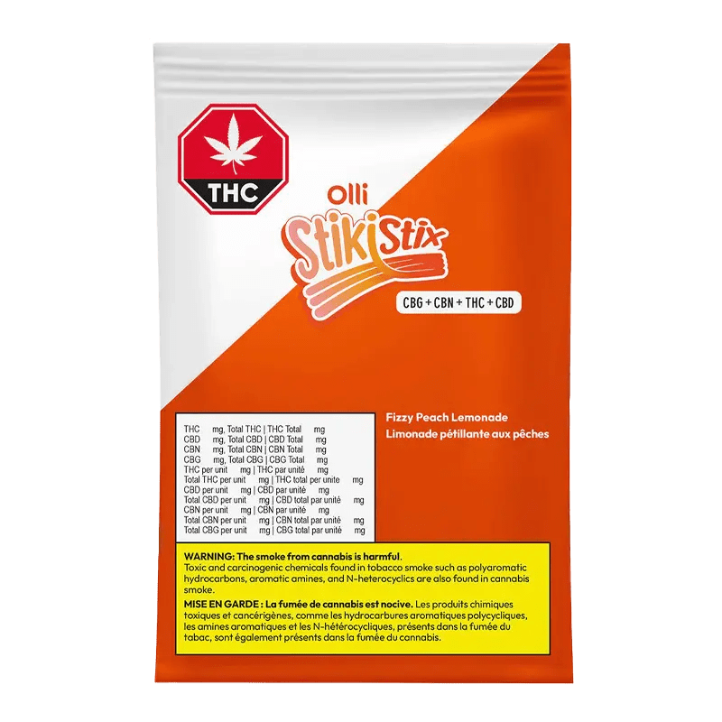 Olli Stikistix 1 Pack 1:1:1:1 Fizzy Peach Lemonade CBG/CBN/THC/CBD Gummies Gummies