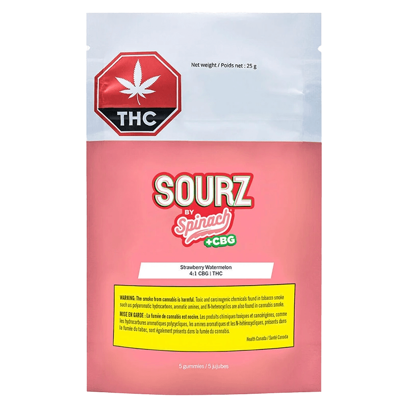 Spinach Sourz 5 Pack Strawberry Watermelon 4:1 CBG:THC Gummies Edibles