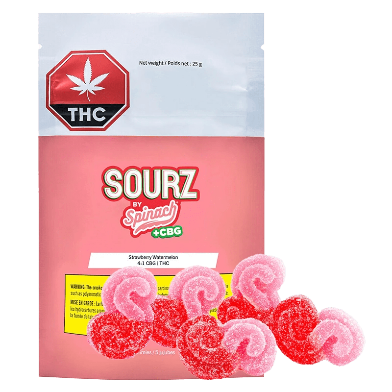 Spinach Sourz 5 Pack Strawberry Watermelon 4:1 CBG:THC Gummies Edibles