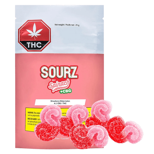 Spinach Sourz 5 Pack Strawberry Watermelon 4:1 CBG:THC Gummies Edibles