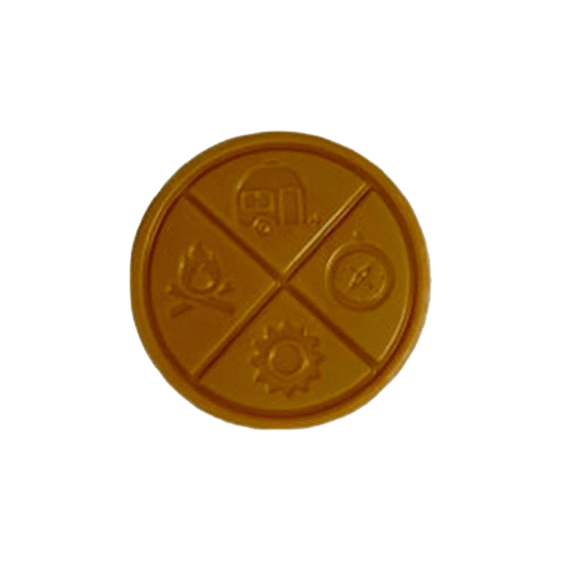 Overhead view of the Caramel Gold Full Spectrum THC Chocolate, a round, golden-brown confectionery.