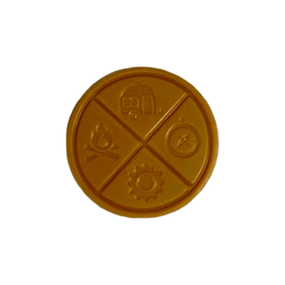 Overhead view of the Caramel Gold Full Spectrum THC Chocolate, a round, golden-brown confectionery.