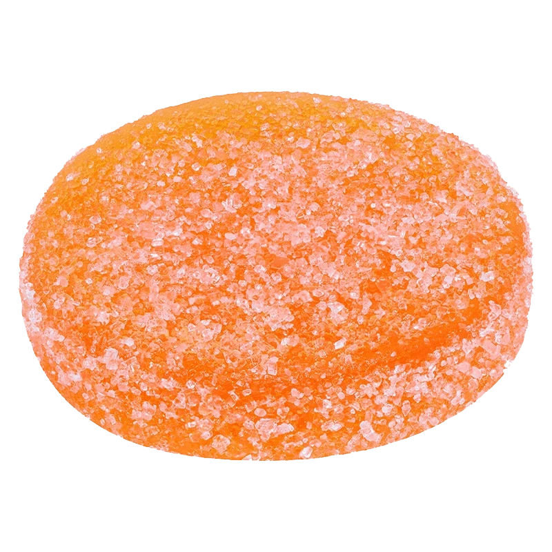 A close-up view of the Orange & Cream Gummies, showcasing a textured, circular shape against a plain white background.