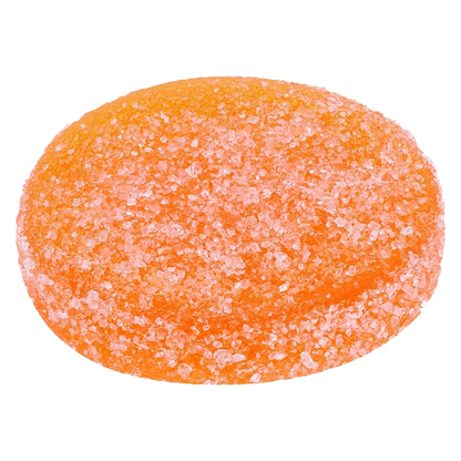 A close-up view of the Orange & Cream Gummies, showcasing a textured, circular shape against a plain white background.
