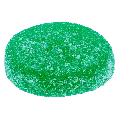 A close-up view of vibrant Green Apple Gummies, showcasing their translucent, textured surface.