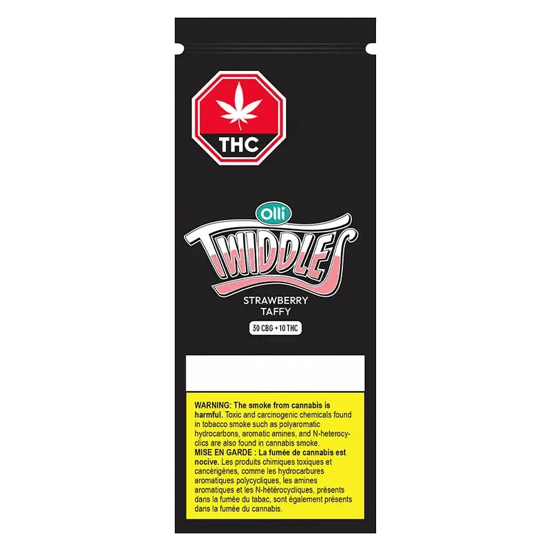 Front view of the 3:1 Original Strawberry Taffy CBG/THC Gummies packaging with bold red lettering against a white background.