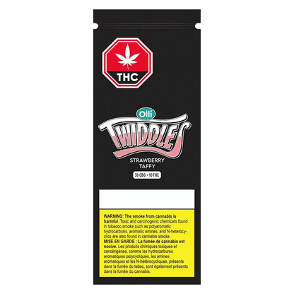 Front view of the 3:1 Original Strawberry Taffy CBG/THC Gummies packaging with bold red lettering against a white background.