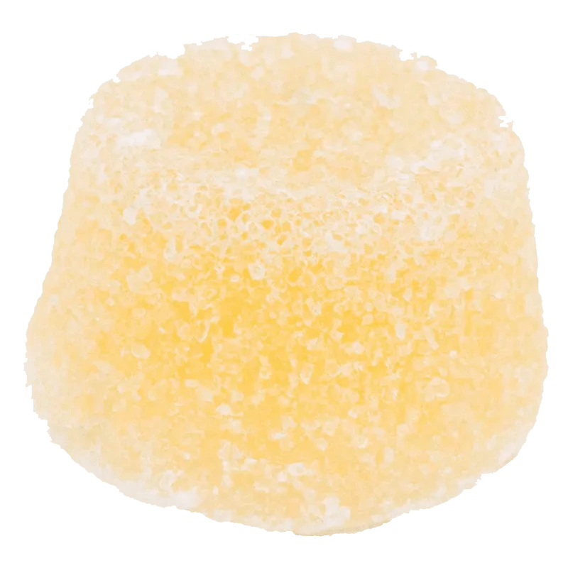 Close-up view of Dab Pop Live Rosin Gummies, showcasing a soft, yellow, textured surface with subtle highlights.