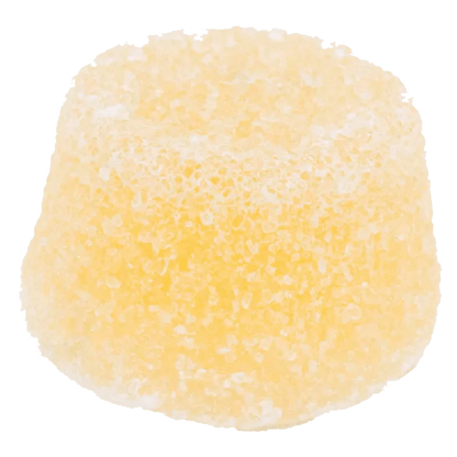 Close-up view of Dab Pop Live Rosin Gummies, showcasing a soft, yellow, textured surface with subtle highlights.