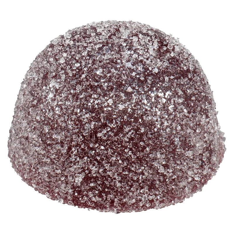 A close-up, top-down view of the CBG Passion Jelly Gummies, showcasing their vibrant, translucent texture.